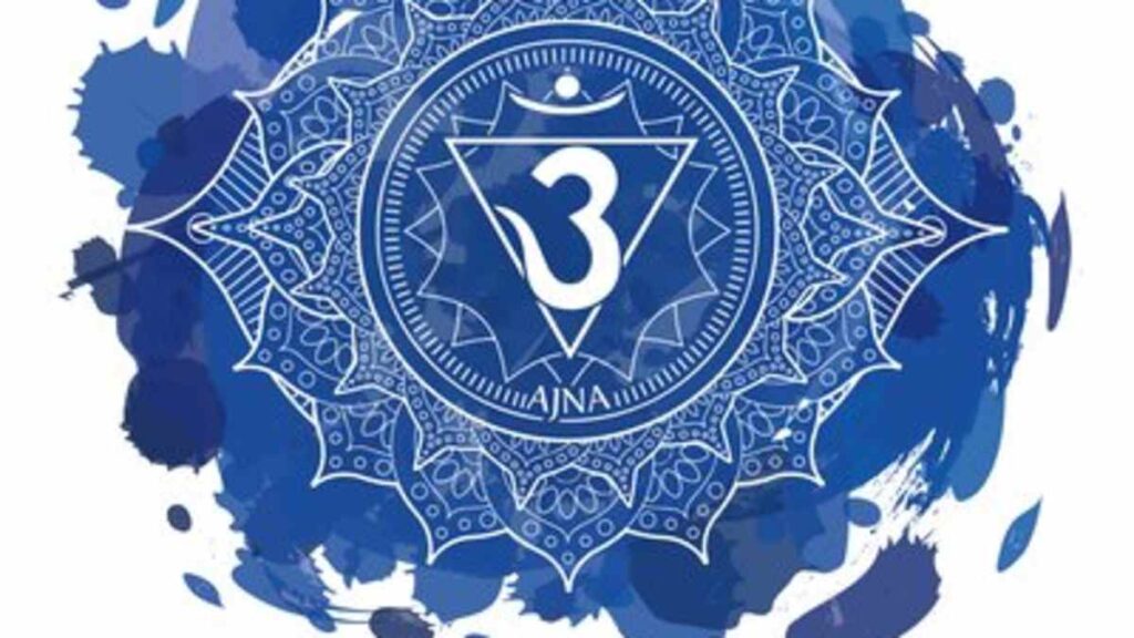 Anatomical illustration showing third eye location with chakra symbol overlay