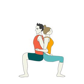 Demonstration of back-to-back chair pose with proper form