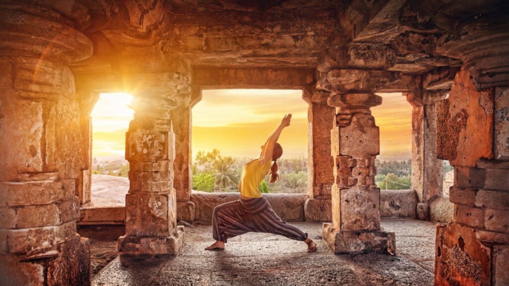Timeline showing evolution of yoga from ancient India to modern Western practice