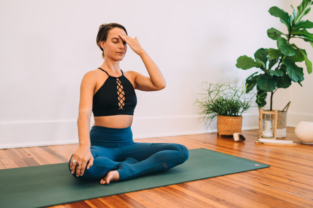 Yoga pose sequence demonstrating third eye activation poses