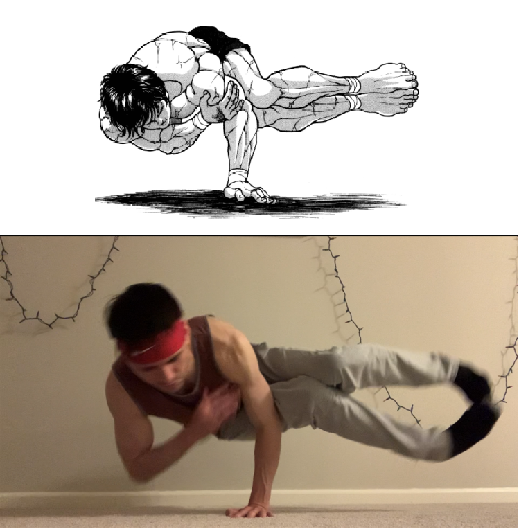 Yogi demonstrating Baki thumb pose from side angle showing proper alignment